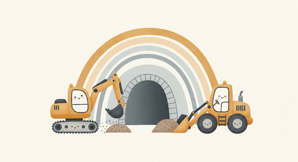 Rainbow Tunnel Digger and Loader Wall Mural