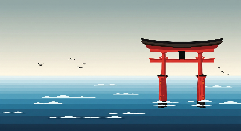 Red Torii Gate on a Tranquil Sea Wall Mural