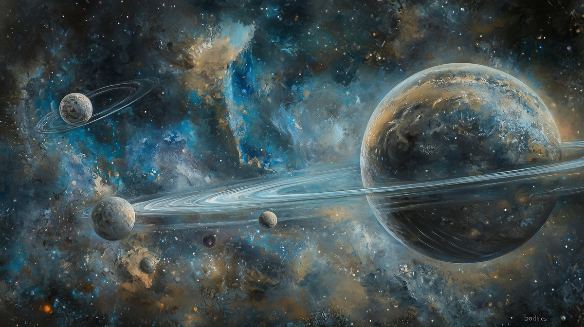 Ringed Planet in a Blue Nebula Wall Mural
