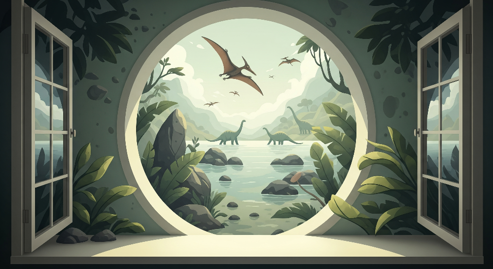 Round Window Dinosaur Lake Wall Mural