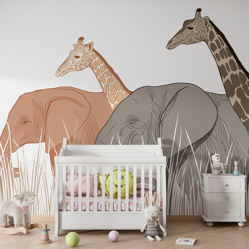 Majestic wildlife wallpaper creating educational children's bedroom atmosphere with natural tones