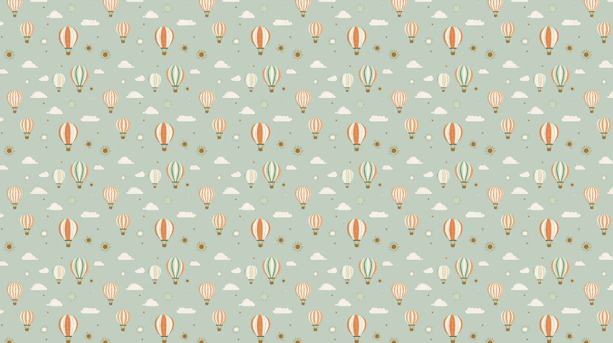 Sage Green Hot Air Balloon Pattern Wall Mural