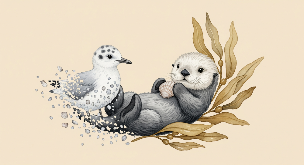 Sea Otter and Little Bird Wall Mural