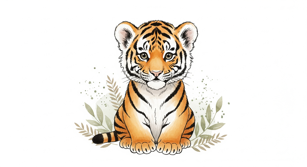 Sitting Tiger Cub Watercolour Wall Mural