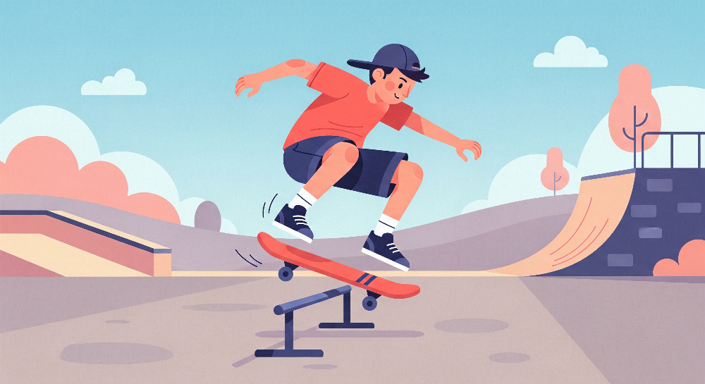 Skater Boy Grinding a Rail at a Sunny Skatepark Wall Mural
