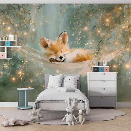 Kids-Mundo woodland fox wall mural bringing a cosy, magical feel to a child's bedroom.