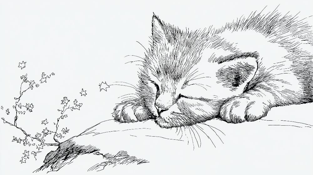 Sleeping Kitten Sketch Wall Mural