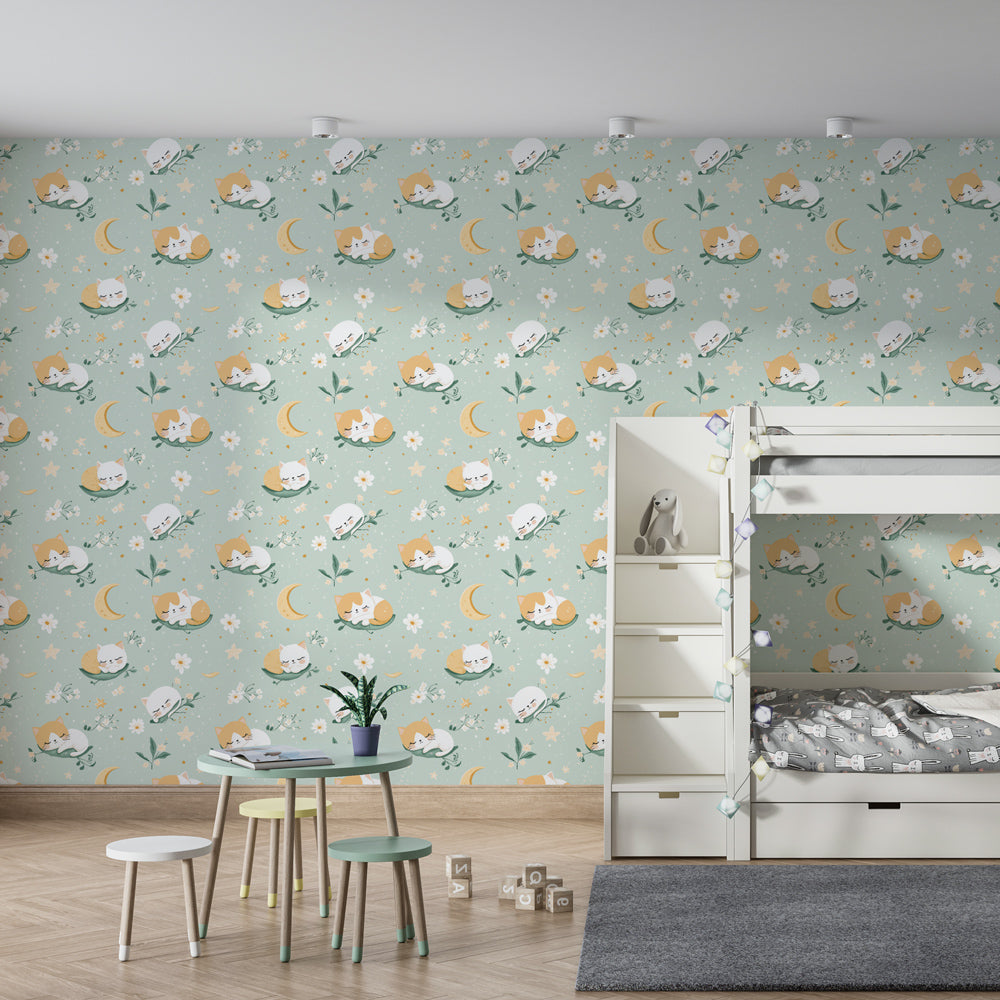 Dreamy kittens starry night wallpaper creating peaceful kids bedroom decor