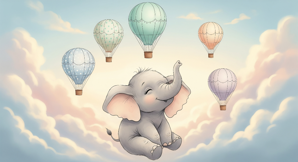 Sleepy Elephant Hot Air Balloon Wall Mural