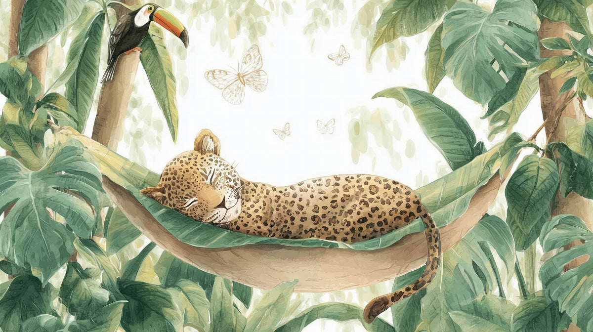 Sleepy Leopard in a Jungle Hammock Wall Mural