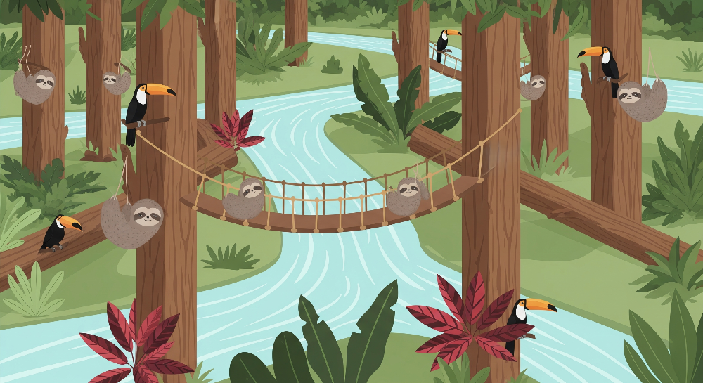 Sloth and Toucan Jungle Bridge Wall Mural