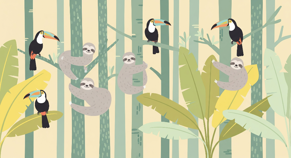 Sloths and Toucans Jungle Wall Mural