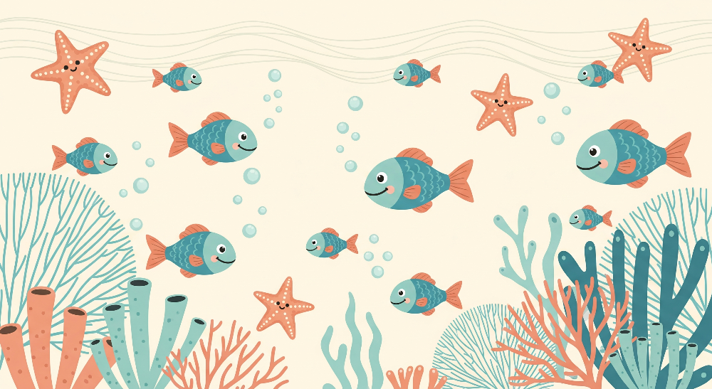 Cheerful Fish and Coral Reef Wall Mural