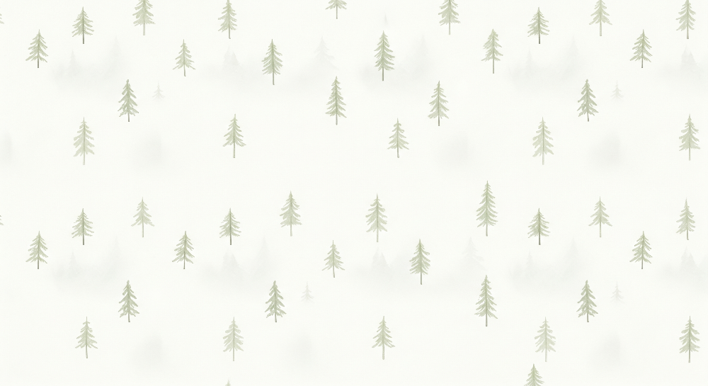Kids-Mundo flat artwork of delicate pine trees scattered across a soft cream background