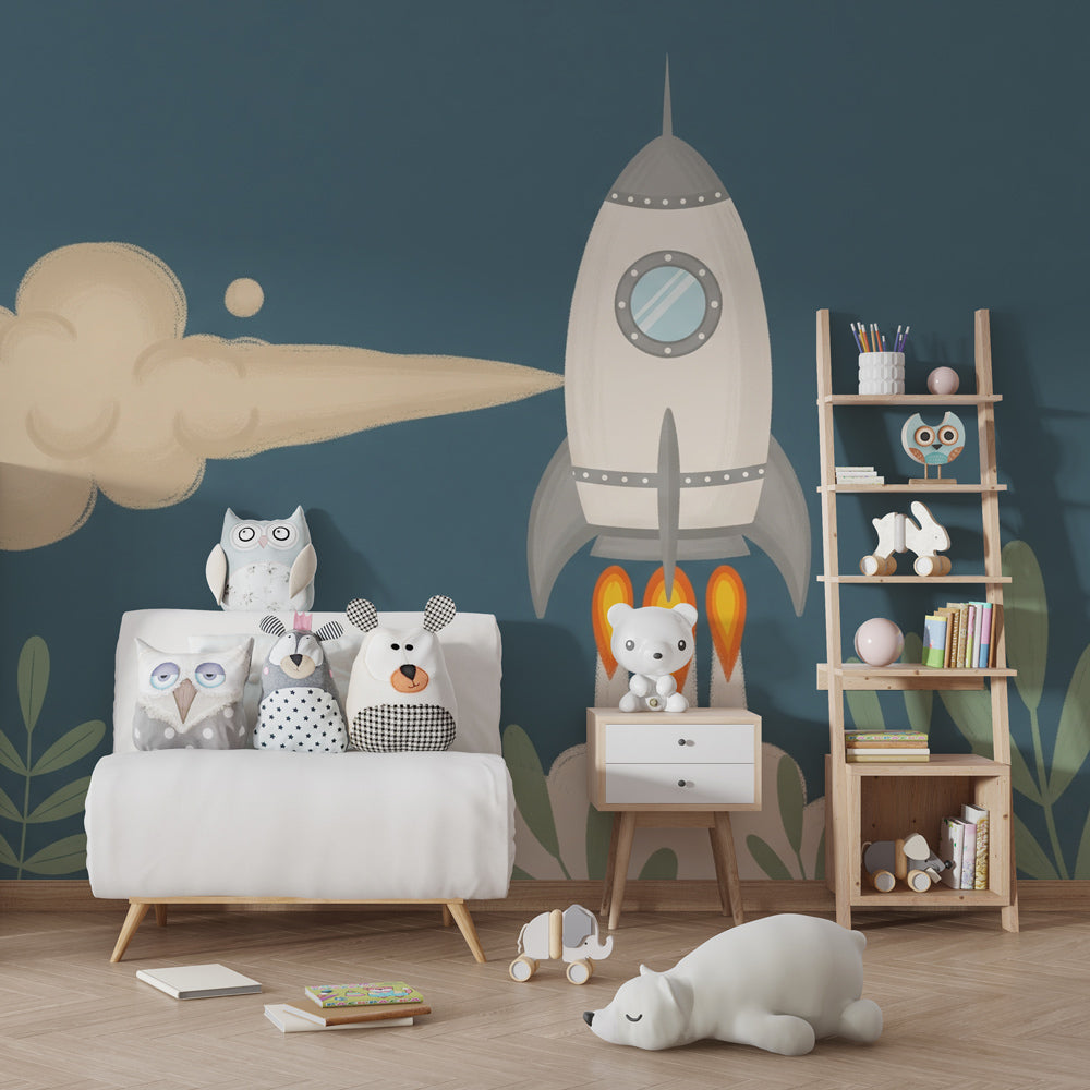 Astronaut adventure rocket wallpaper transforming nursery into space exploration theme by Kids-Mundo