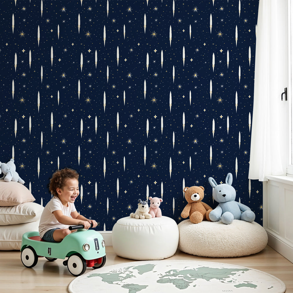 Star night mural wallpaper creating magical celestial nursery with sparkling stars by Kids-Mundo