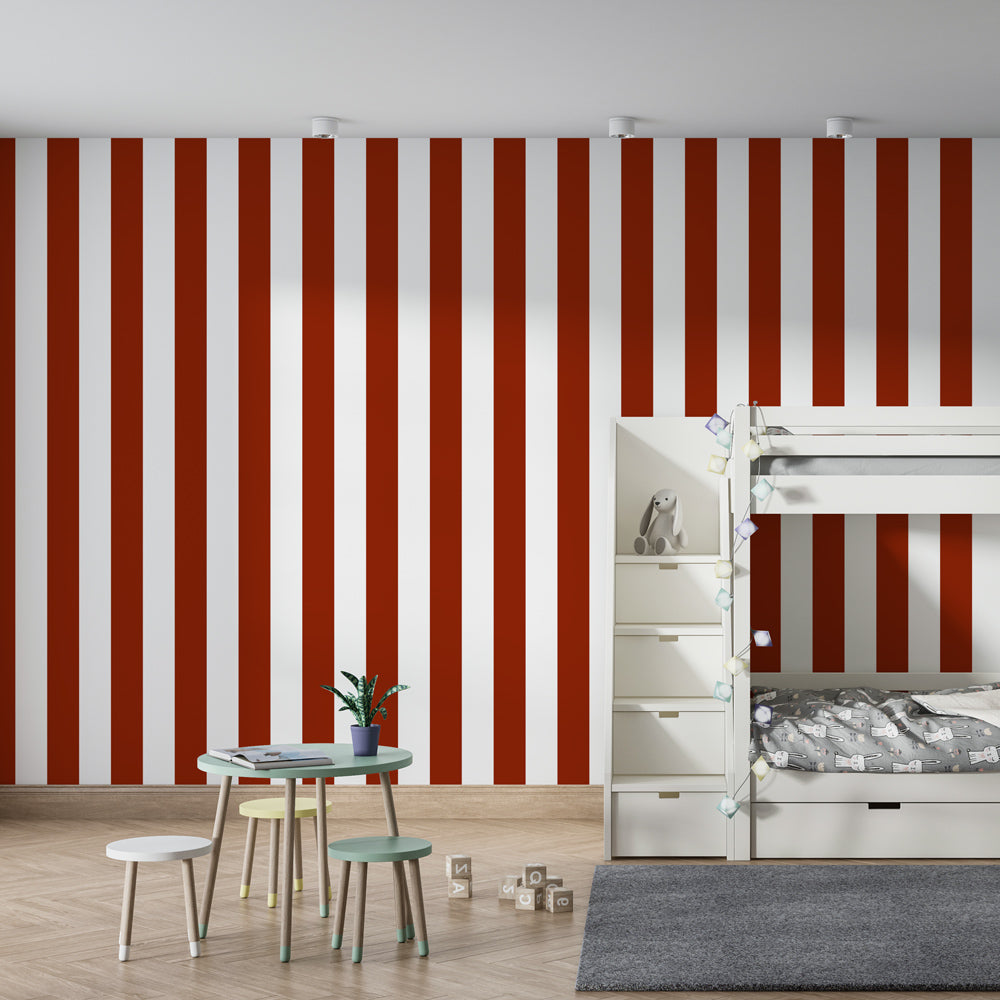 Elegant vertical striped wallpaper creating sophisticated kids bedroom decor