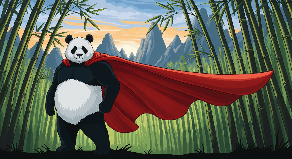 Superhero Panda in a Bamboo Forest Wall Mural