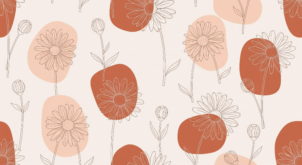Kids-Mundo terracotta daisy line art illustration artwork used for this wall mural