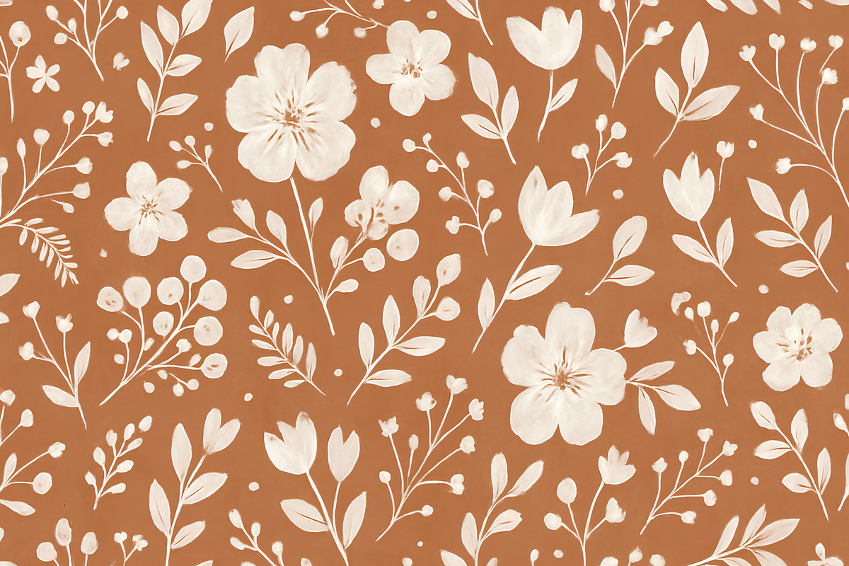 Painted Floral Pattern Terracotta Wall Mural