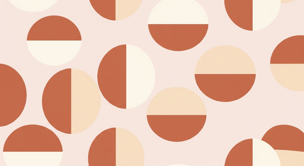 Kids-Mundo flat artwork of bold terracotta and cream half-circle shapes