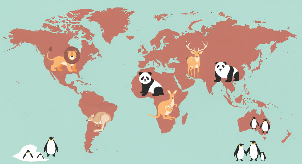 Terracotta World Map with Safari Animals Wall Mural