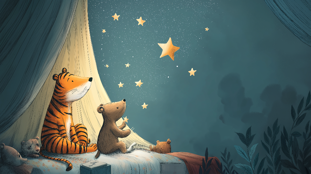 Tiger and Bear Stargazing Wall Mural