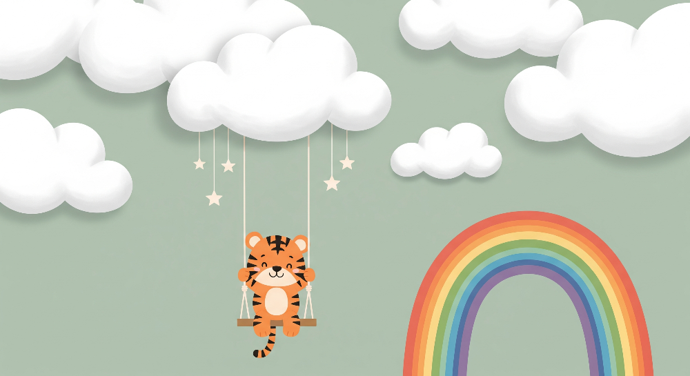 Tiger Cloud Swing Rainbow Wall Mural