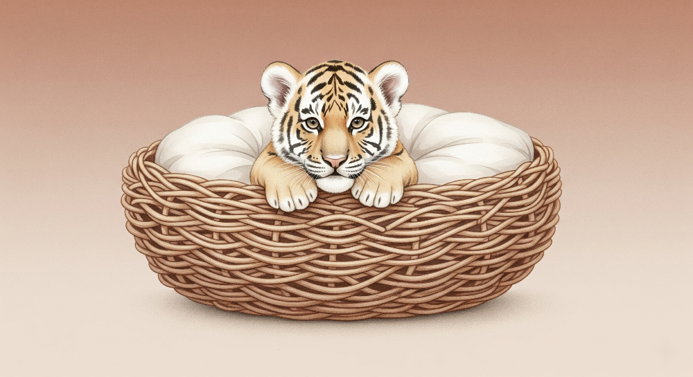 Tiger Cub in a Cosy Basket Nest Wall Mural