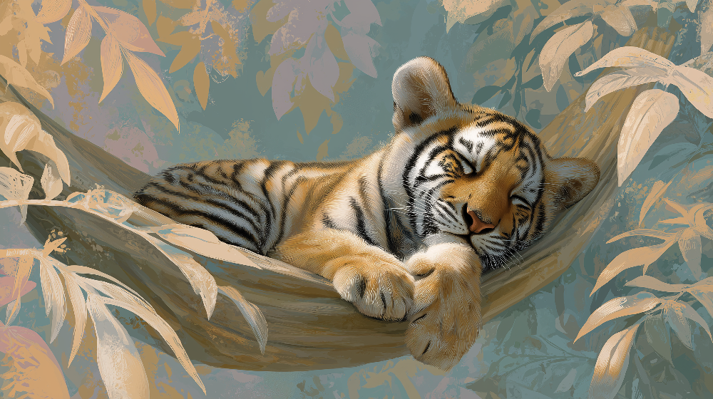 Sleeping Tiger in a Jungle Hammock Wall Mural