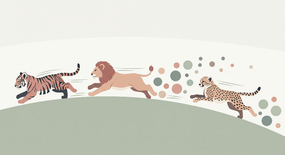 Tiger, Lion and Cheetah on the Run Wall Mural