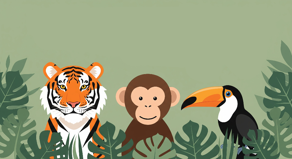 Tiger, Monkey and Toucan Wall Mural