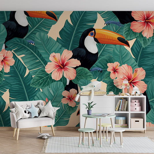 Kids-Mundo tropical toucan wall mural in a colourful kids bedroom setting