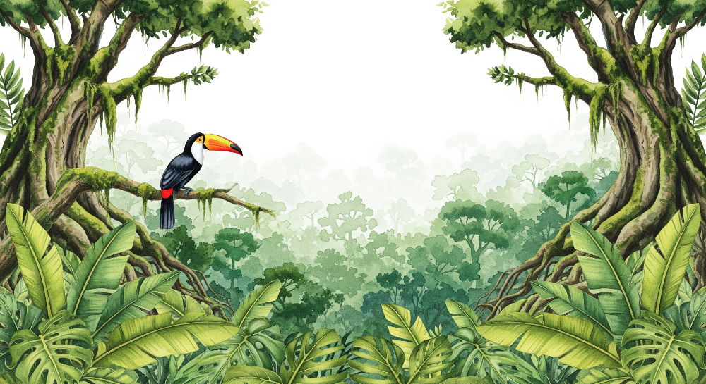 Toucan in Lush Green Jungle Wall Mural
