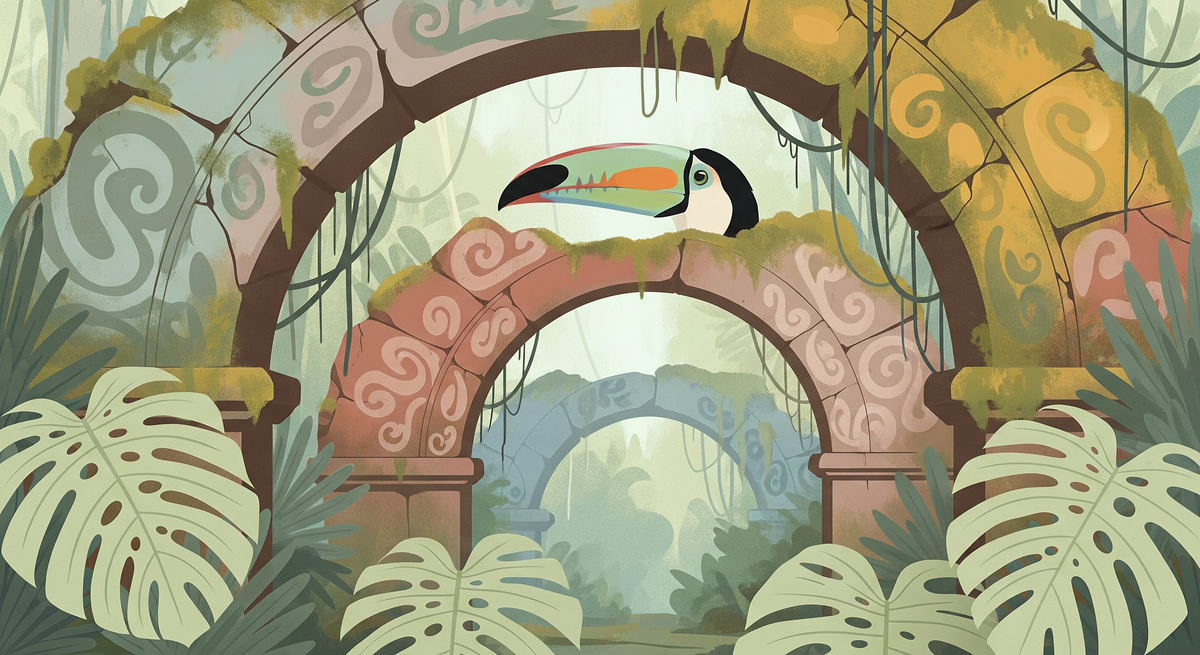 Toucan on Ancient Stone Arches Wall Mural