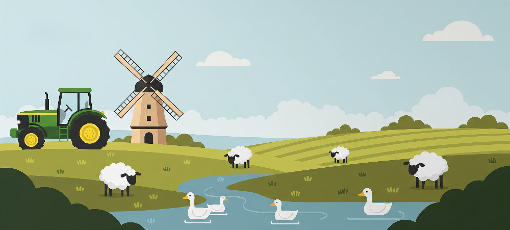 Green Tractor Farm and Windmill Wall Mural