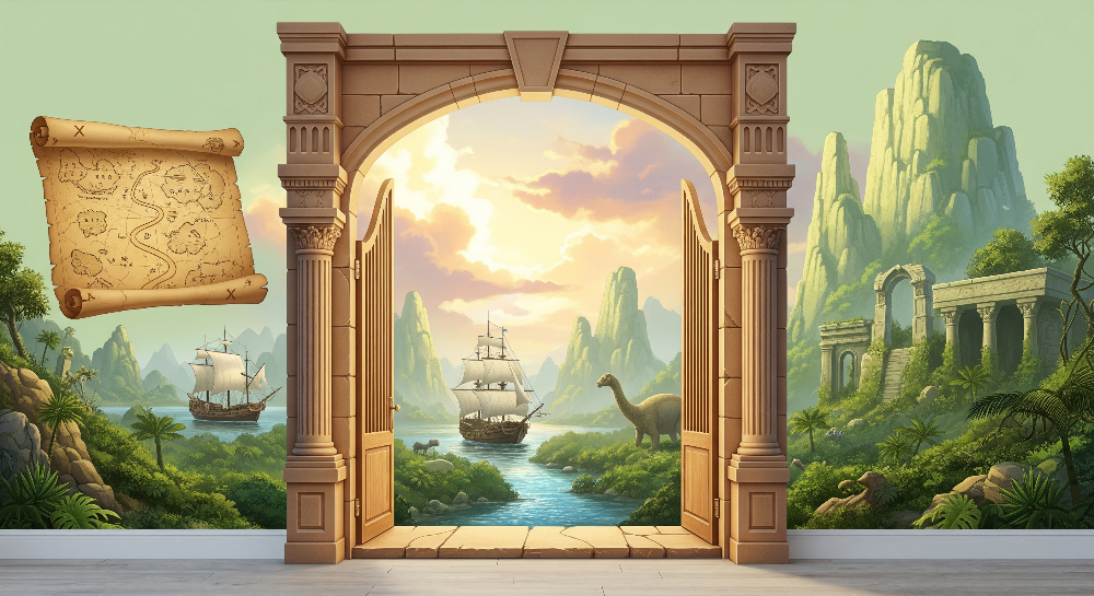Treasure Map Doorway Dinosaur River Wall Mural