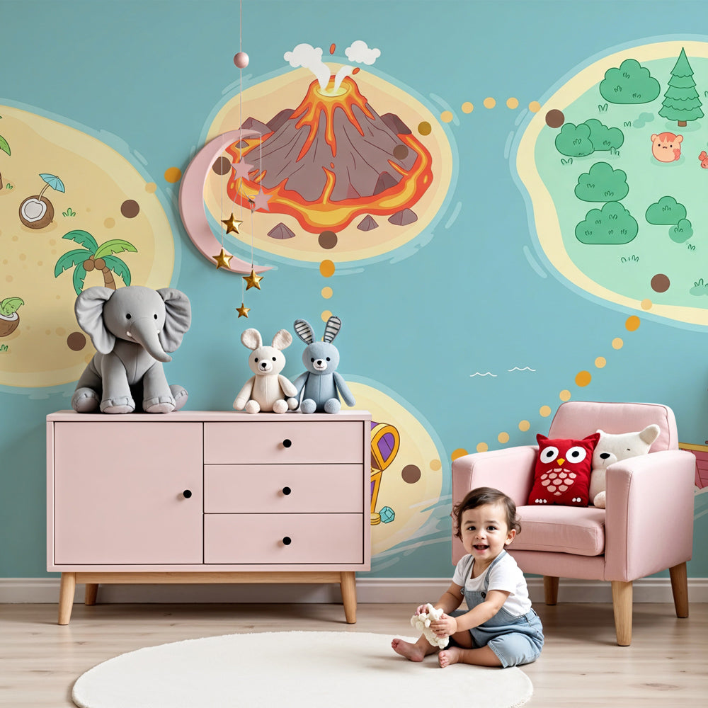 Treasure map mural wallpaper creating pirate adventure nursery decor by Kids-Mundo