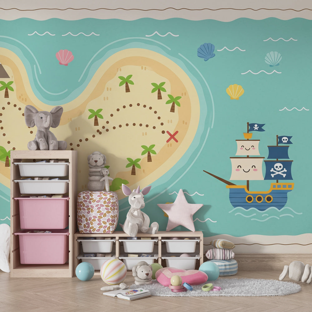 Adventure island treasure map wallpaper transforming children's nursery into exploration zone