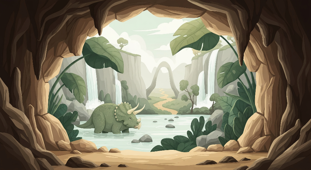 Triceratops Cave Waterfall Wall Mural