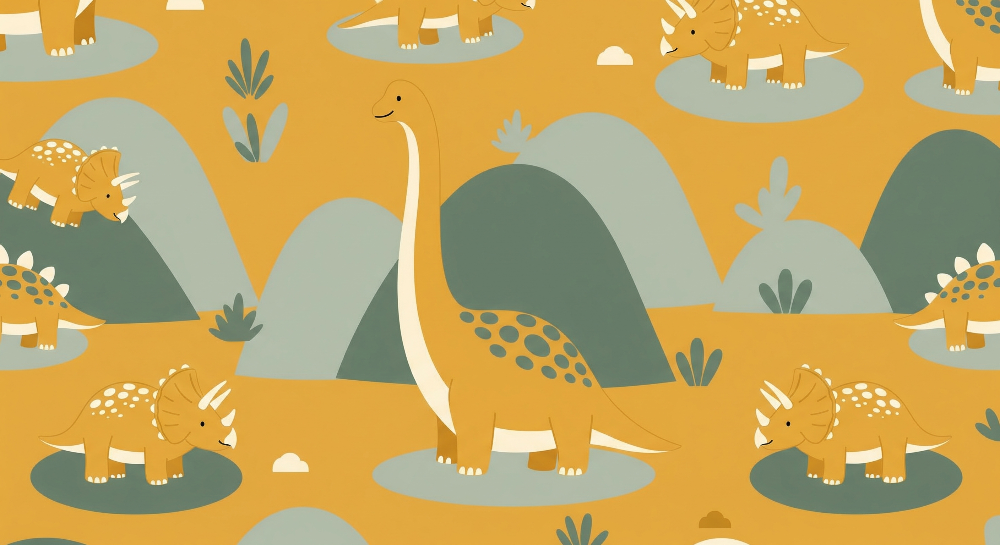 Triceratops and Dinosaurs Among Golden Hills Wall Mural