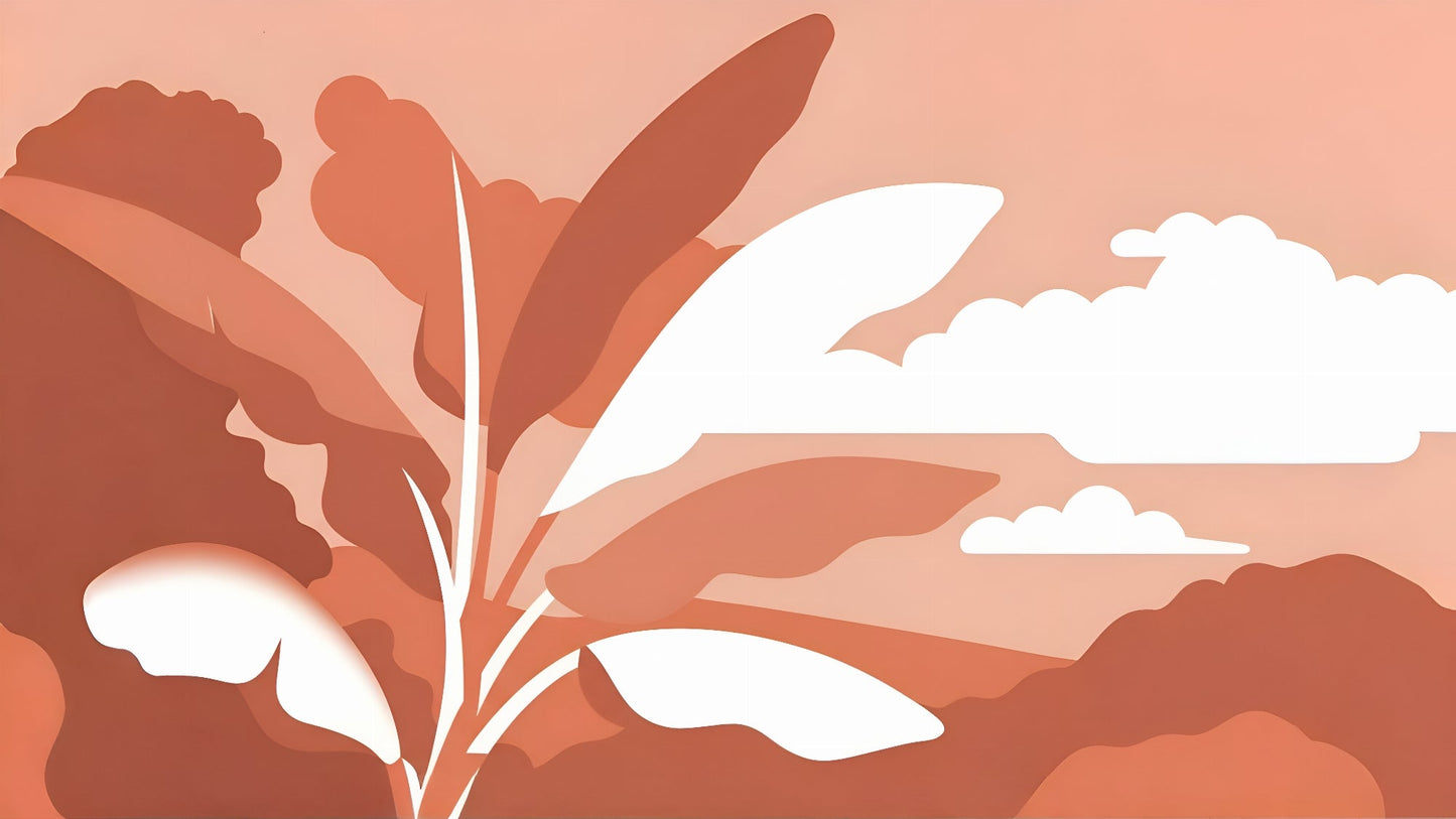 Flat artwork preview of the Kids-Mundo minimalist tropical leaf and cloud wall mural