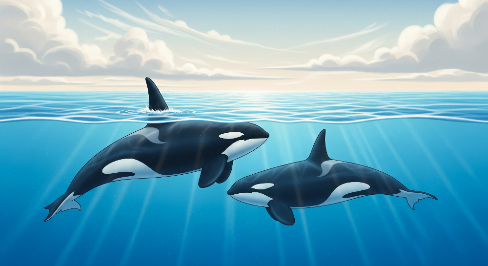 Two Orcas at the Ocean Surface Wall Mural