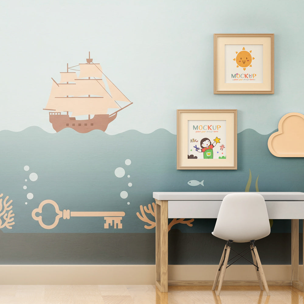 Ocean themed mural wallpaper creating maritime adventure in kids bedroom decor