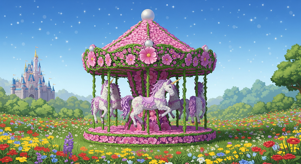 Unicorn Carousel in a Flower Meadow Wall Mural