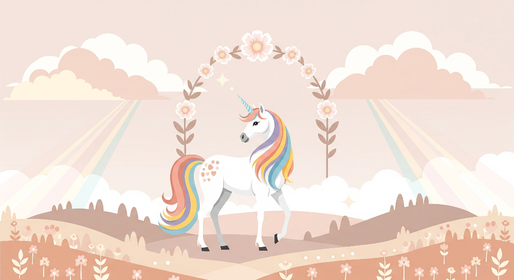 Unicorn Under a Floral Arch Rainbow Wall Mural