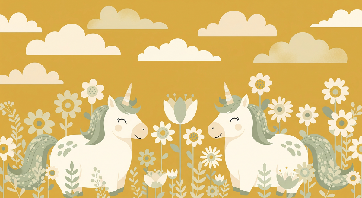 Two Unicorns Nose to Nose in a Flower Field Wall Mural