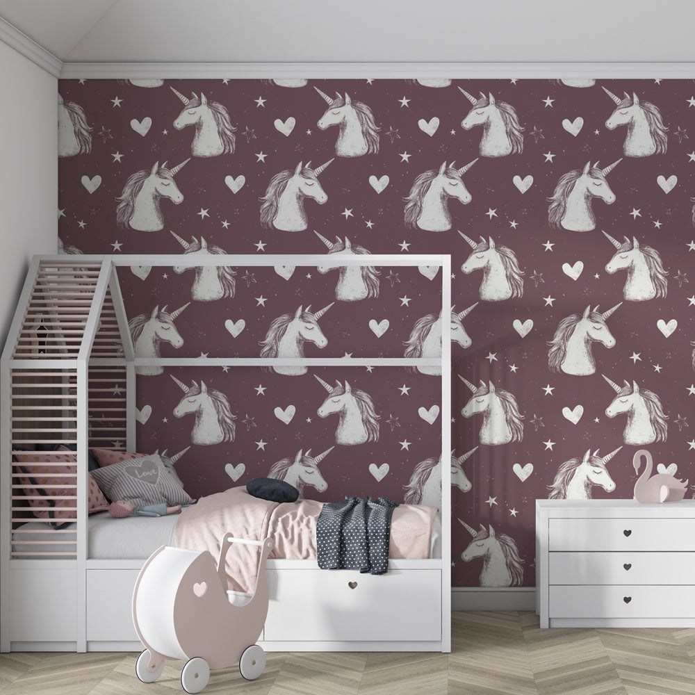 Unicorn and stars mural wallpaper transforming children's bedroom into fairytale space