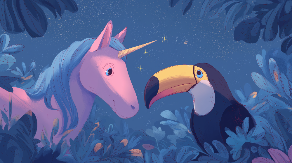 Unicorn and Toucan Enchanted Jungle Wall Mural