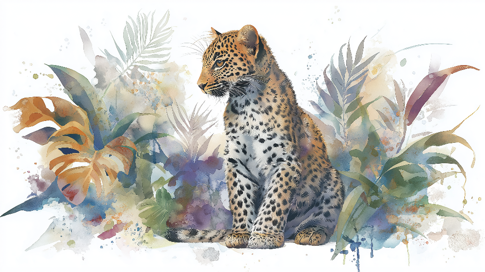 Watercolor Leopard Cub Jungle Wall Mural